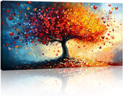 Large Tree of Life Canvas Wall Art 50x100cm Framed Orange Red