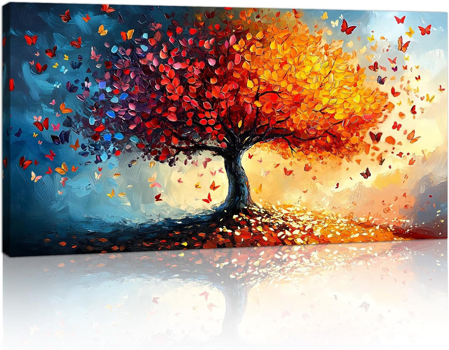 Large Tree of Life Canvas Wall Art 50x100cm Framed Orange Red