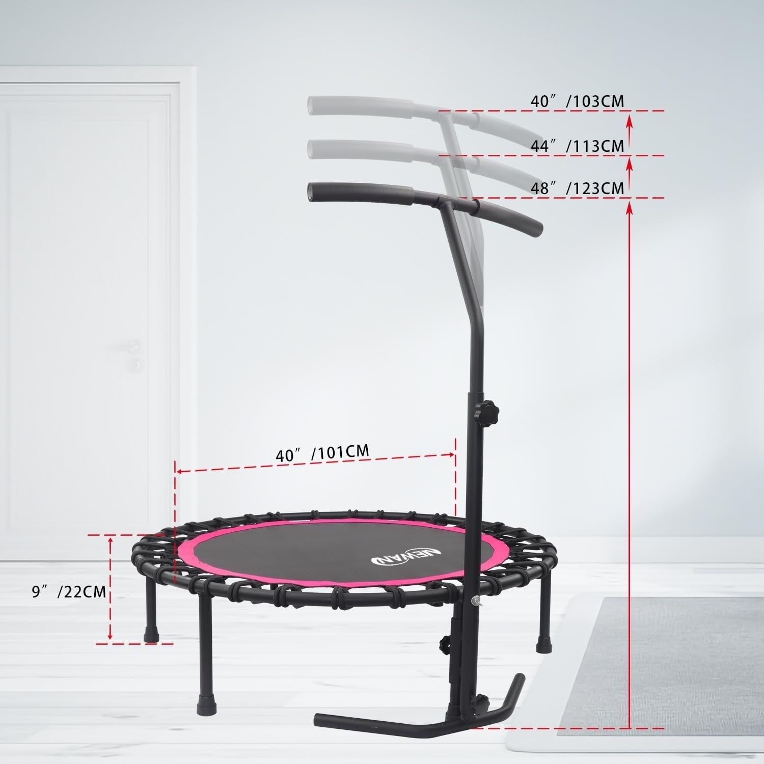 40in Silent Fitness Rebounder with Adjustable Handle Bungee 150kg