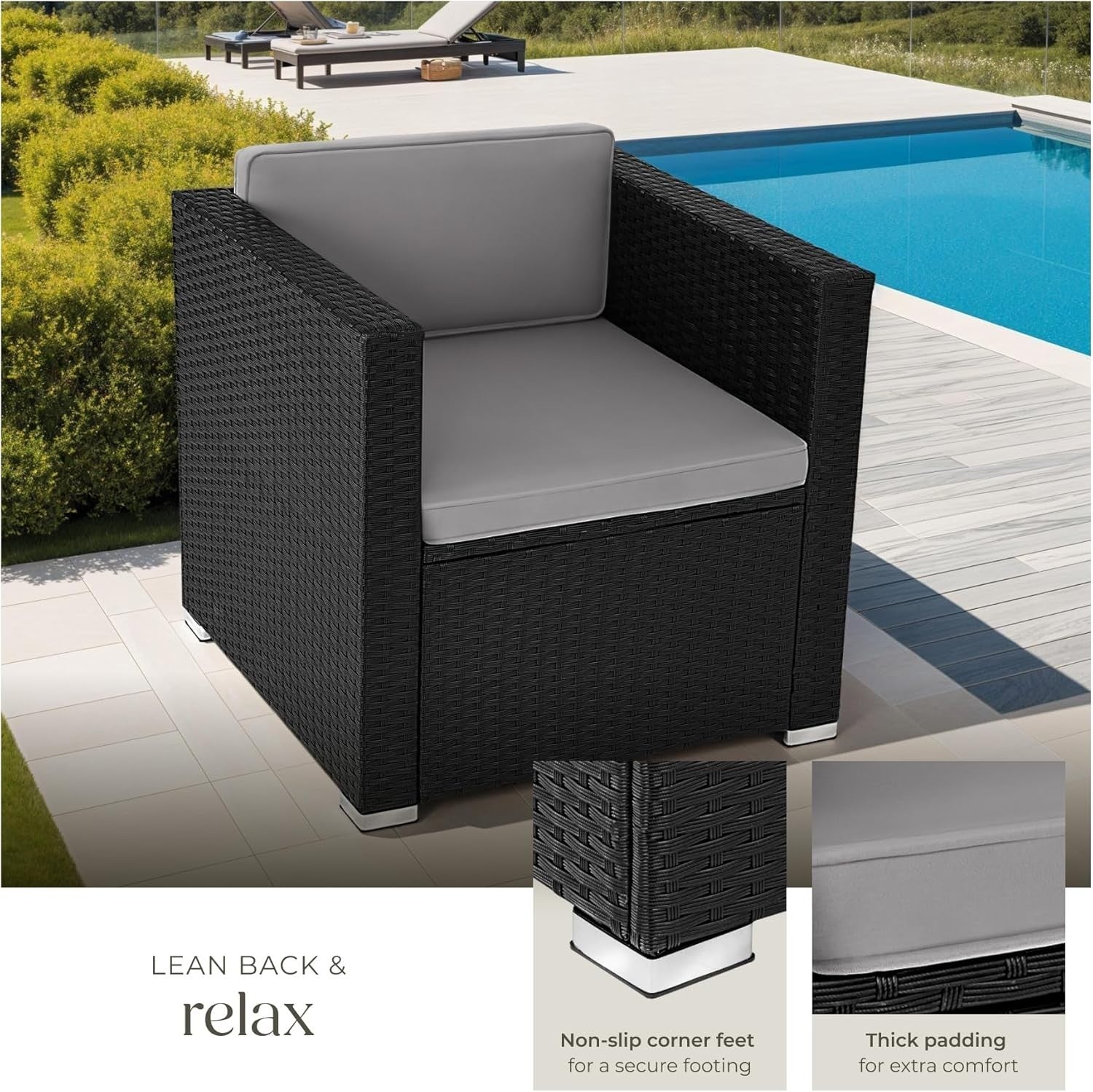 Black Rattan Garden Armchair Cushioned Lounge Seat Patio Conservatory