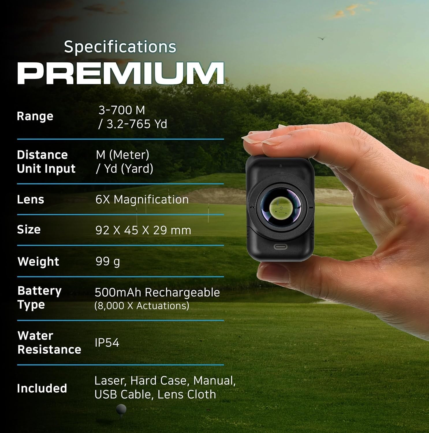 Golf Laser Rangefinder 6X Magnification Pin Lock Rechargeable HD Display