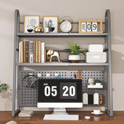 Expandable 2-Tier Desktop Bookshelf | Black Metal Desk Hutch w/ Pegboard 55–96cm