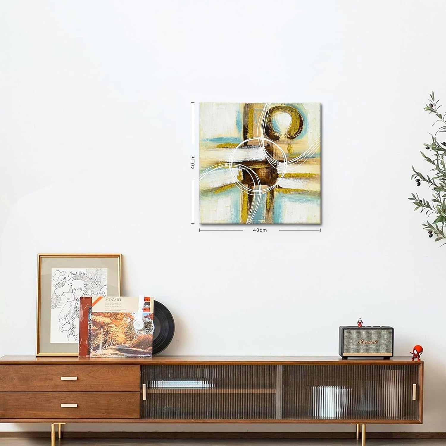 Modern Gold Blue & White Framed Abstract Canvas Wall Art Decor