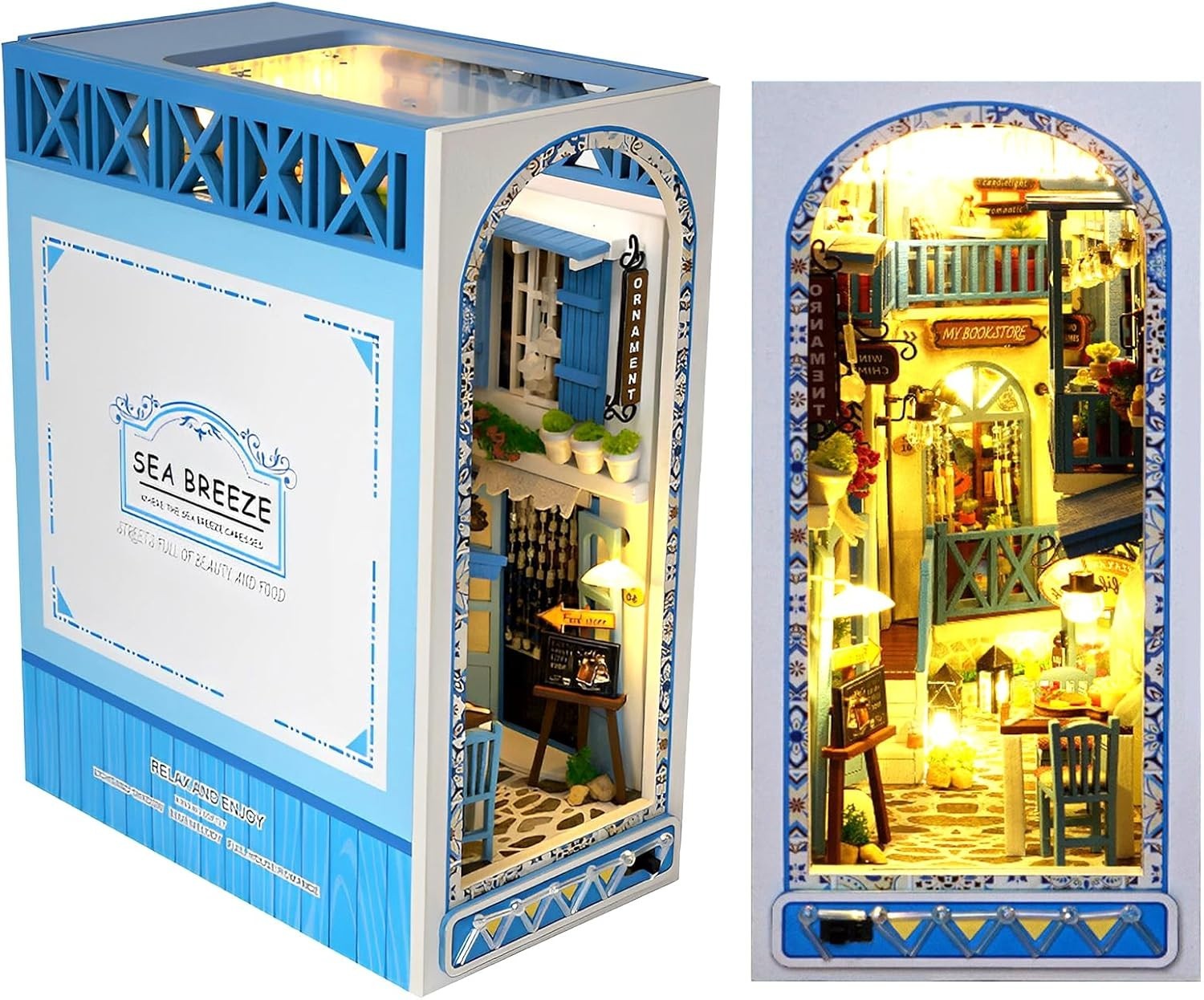 DIY Wooden Book Nook Kit with Warm Light – Miniature Bookshelf Insert