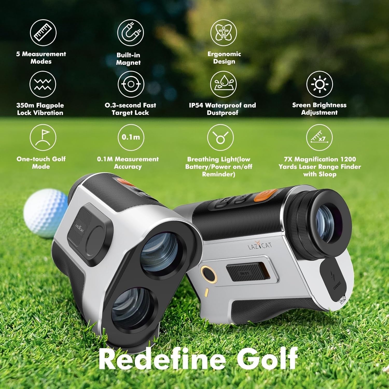 Golf Rangefinder 1200 Yards Slope Flag Lock 7X Rechargeable Magnetic