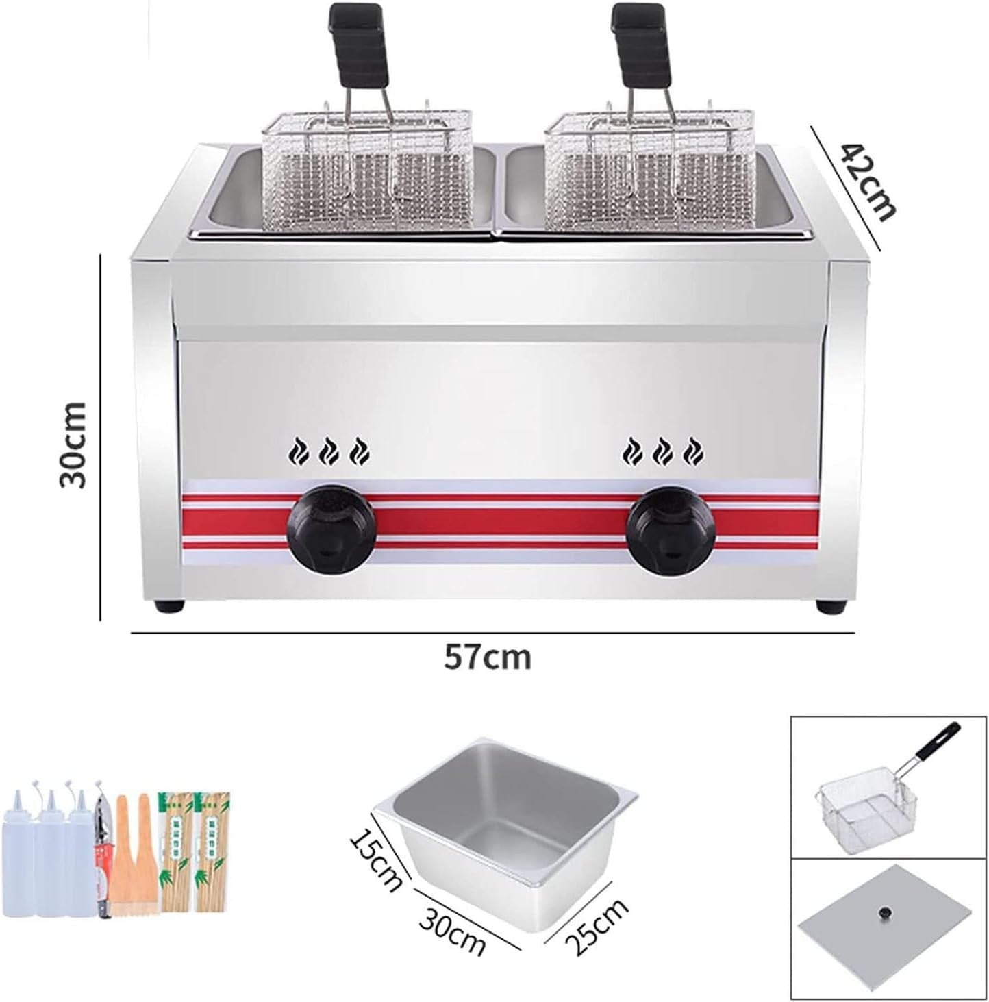 Commercial LPG Gas Deep Fryer Stainless Steel Countertop Adjustable Flame