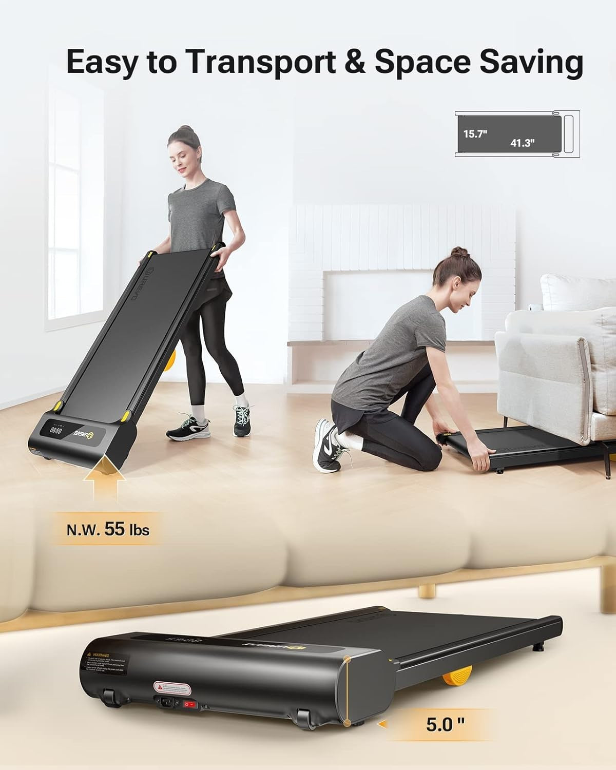 Compact Under Desk Treadmill 0.6-4mph Quiet Walking Pad w/ Shock Absorption