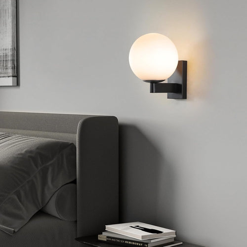 Minimalist Black Glass Globe Wall Light E27, Elegant Bedroom & Hallway