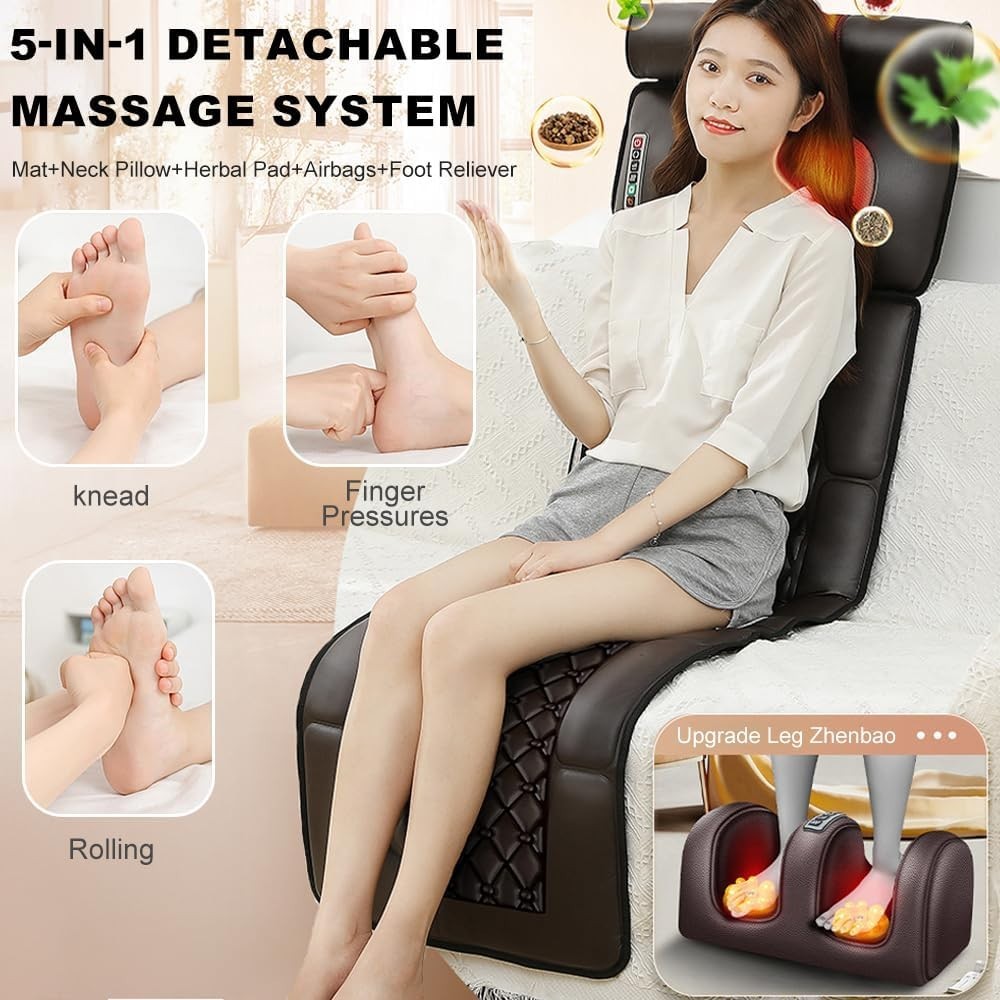 Full Body Massage Mattress Heat Shiatsu Vibration 10 Motors 6 Nodes Pain Relief