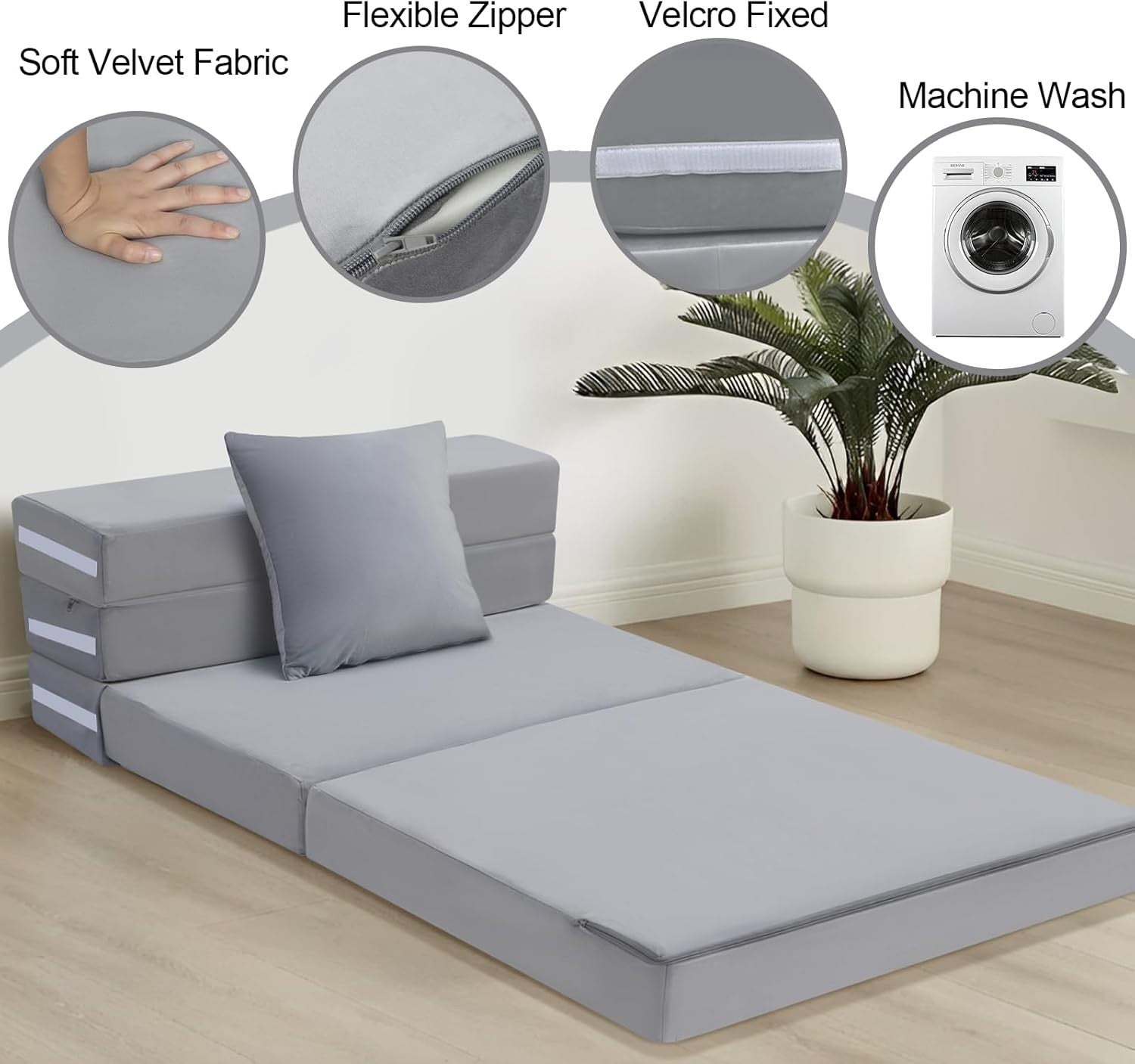 Folding Sofa Bed Mattress Chair Z Bed Futon Single Guest Lounger Grey