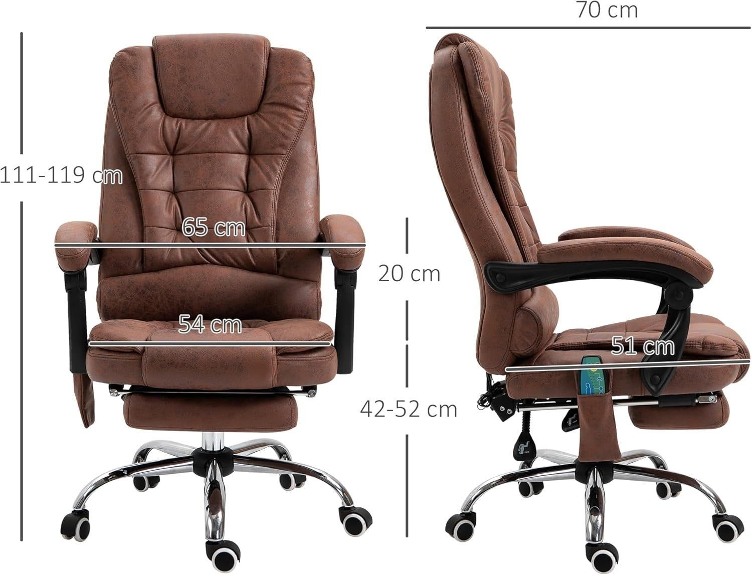 Heated Electric Massage Recliner Office Chair Brown Vibration Footrest High Back