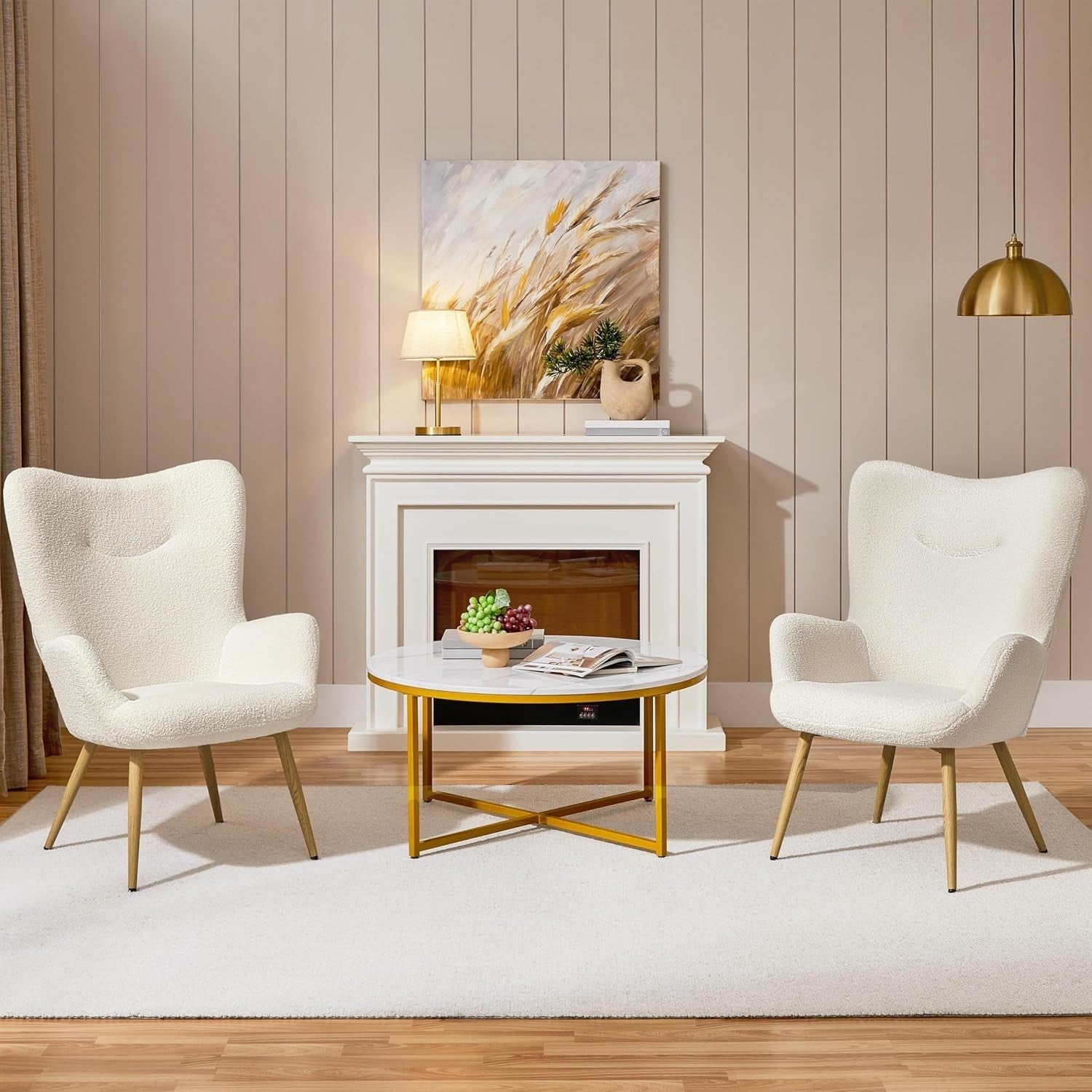 Cozy Sherpa Fuzzy Tub Chair with High Back & Wooden Legs for Living Room