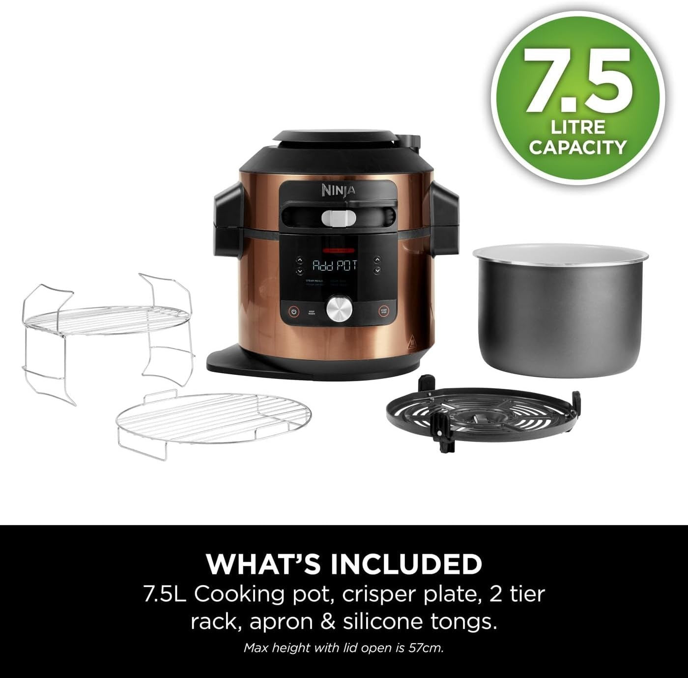 14in1 SmartLid Multi Cooker Air Fryer 7.5L Pressure Grill Bake Steam