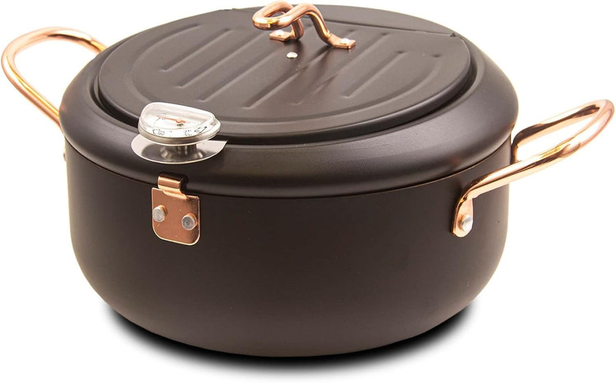 Japanese Tempura Deep Fryer Pot 9.5in Nonstick With Thermometer