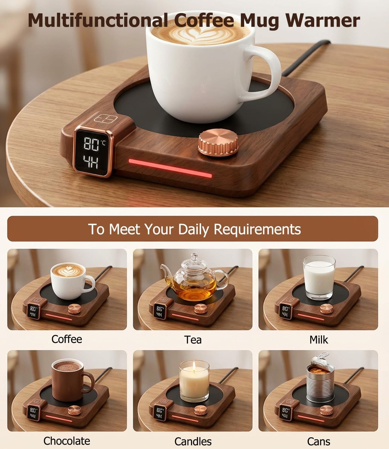 40W Coffee Mug Warmer 9 Temp 40-80°C 12H Timer LCD