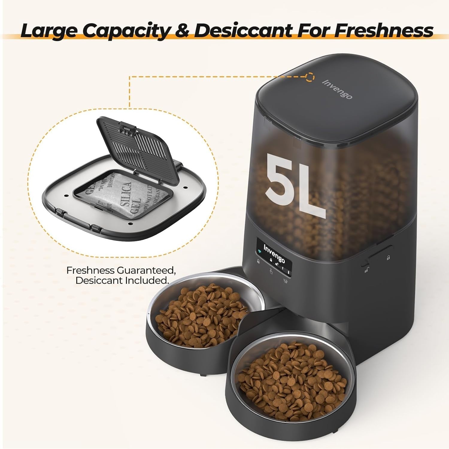 5L WiFi Automatic Cat Feeder Dual Bowl Smart Food Dispenser 2 Pets