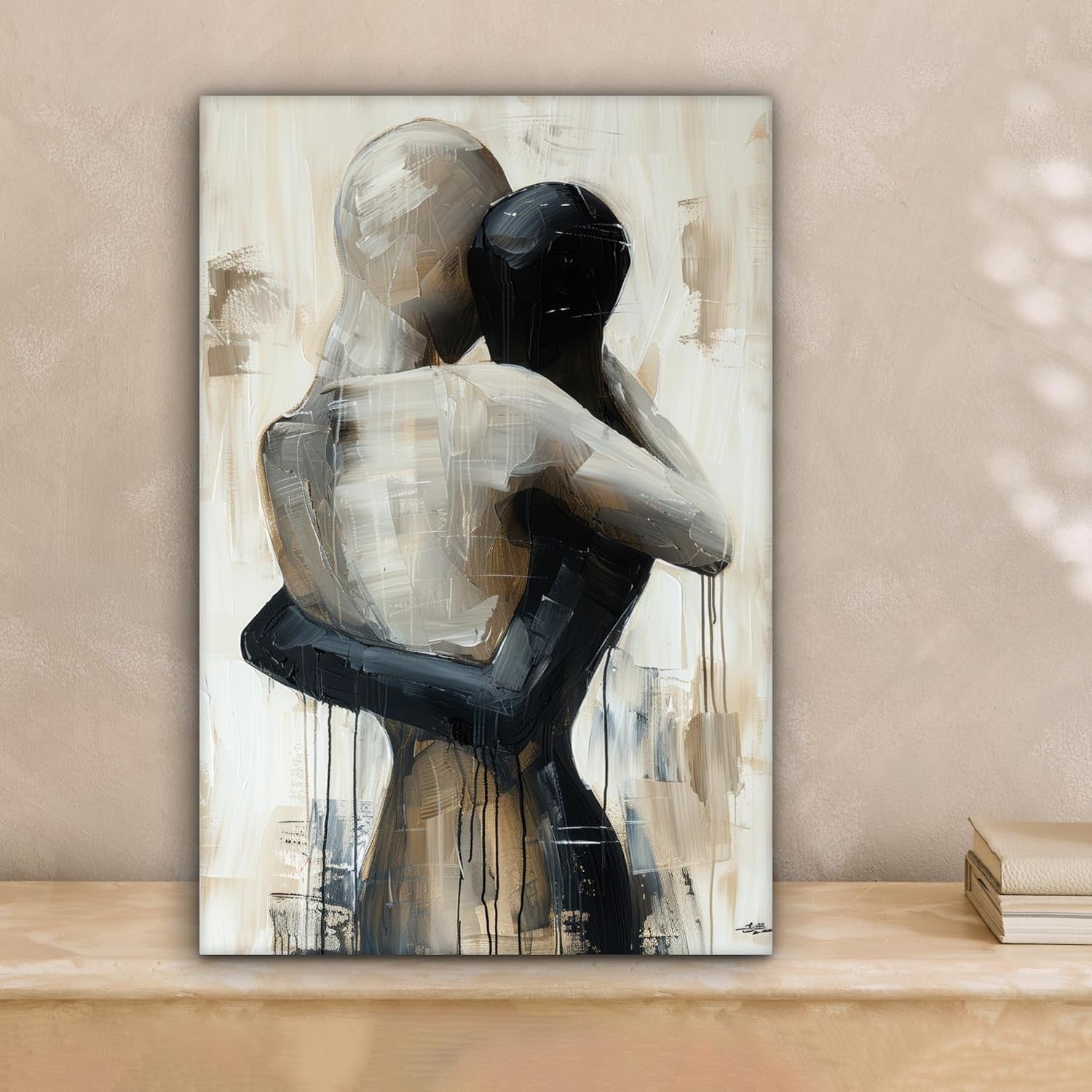 Abstract Couple Canvas Wall Art 20x30cm Modern Beige Framed Print