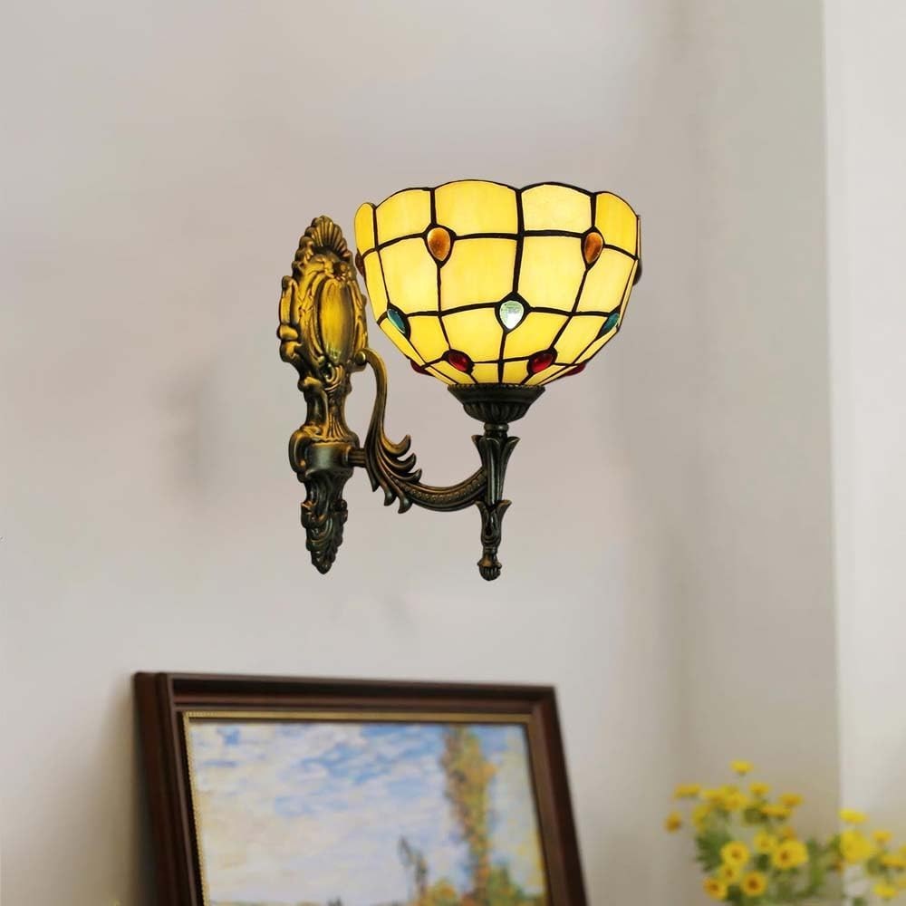 Vintage Indoor Wall Lamp Stained Glass Shade Sconce for Bedroom & Staircase