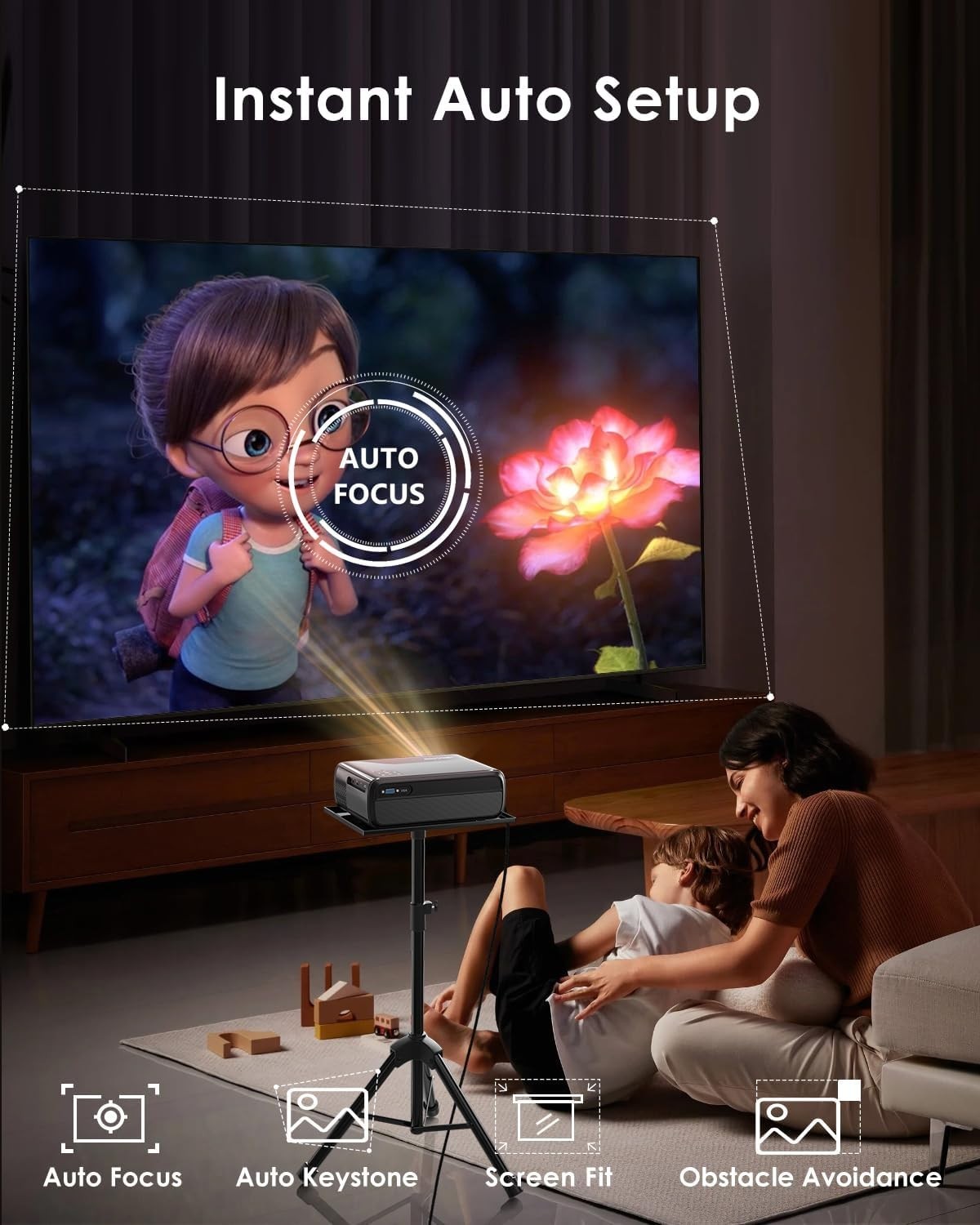 Smart 4K Projector 1400 ANSI Android TV WiFi 6 Bluetooth Auto Focus