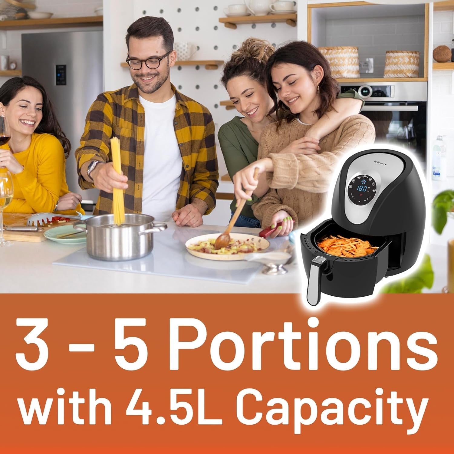 4.5L Digital Air Fryer | 1400W Oil-Free Cooking | 7 Presets | Dishwasher Safe