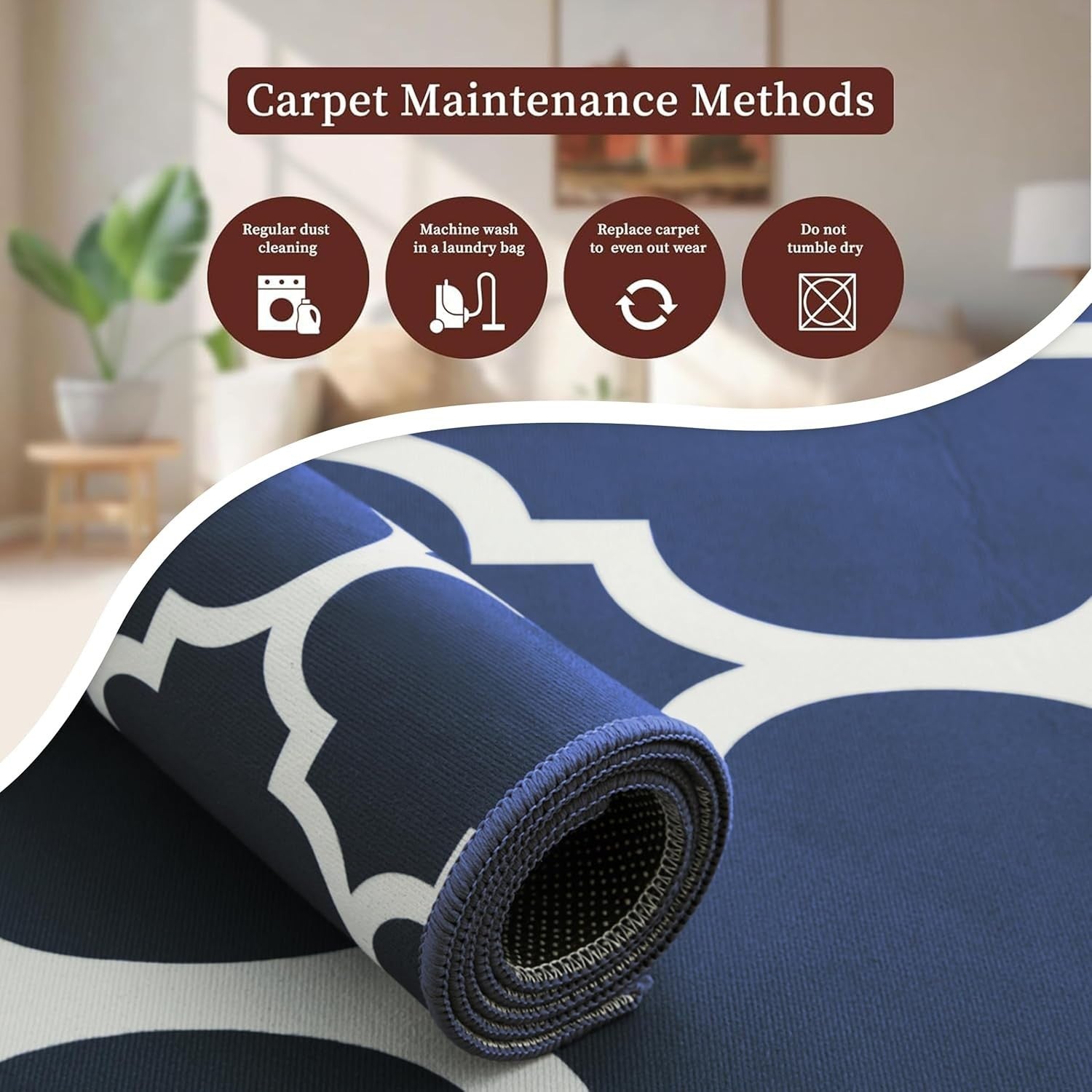 Navy Blue Runner Rug 80x300cm Non Slip Hallway Low Pile Geometric Carpet