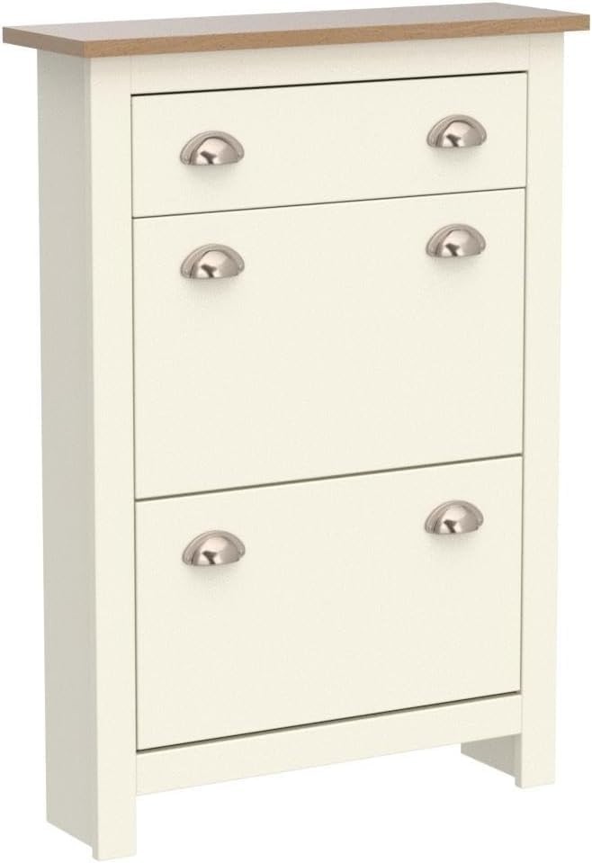 Foldable 2 Door 1 Drawer Shoe Cabinet with Oak Top 78x24x108 cm