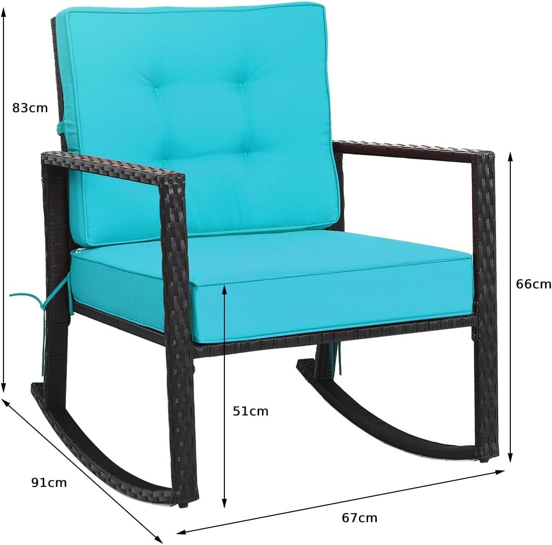 Outdoor Turquoise Rocking Chair with Cushions & Armrests Patio Glider