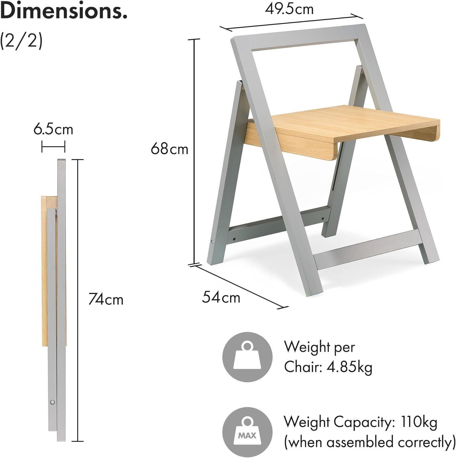 Foldable Dining Table & 4 Chairs 120cm Drop Leaf Grey Wood Set