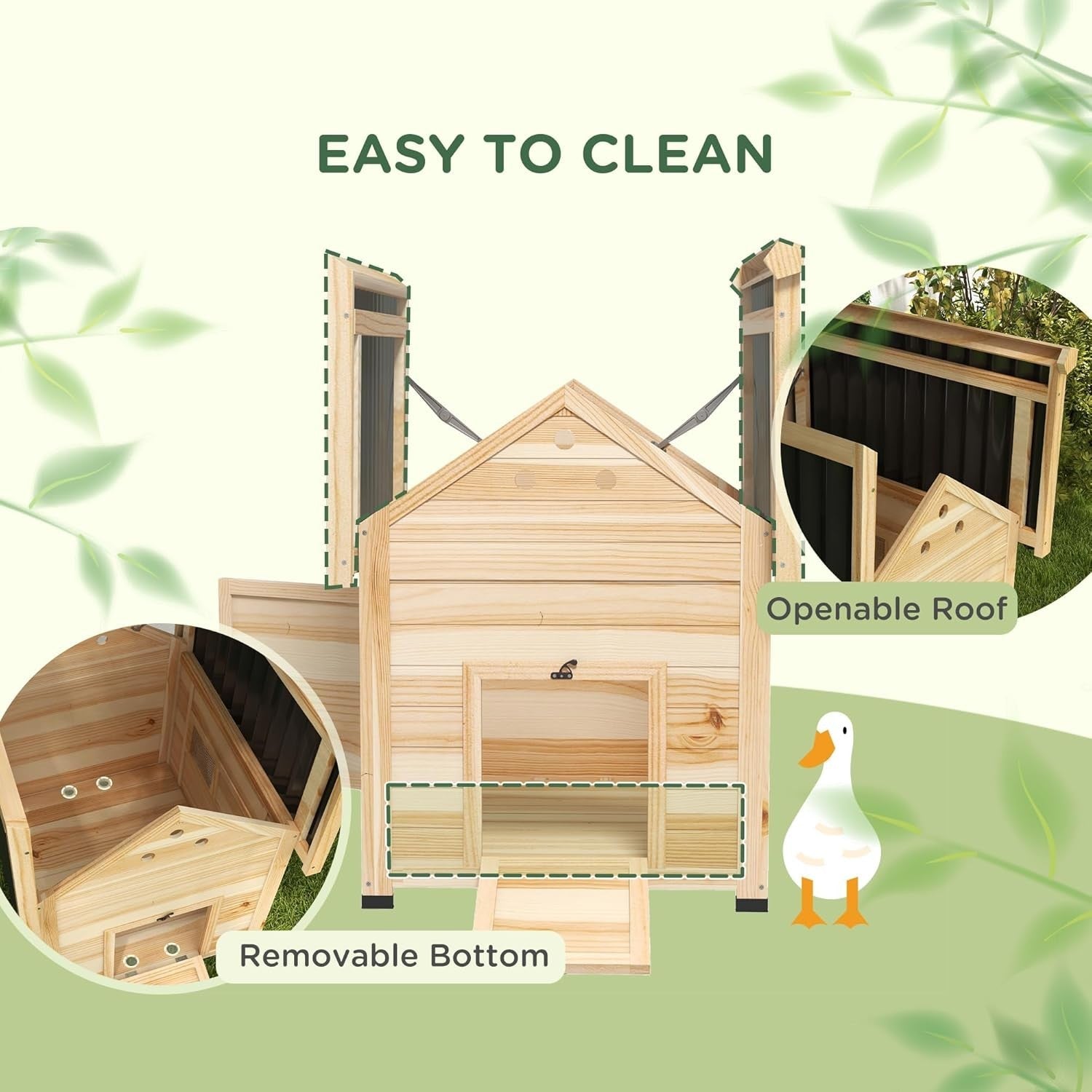 Wooden Duck House Outdoor Poultry Coop 78x90x92cm Roof