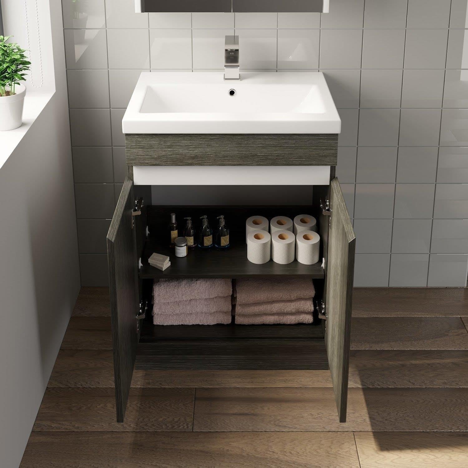 Charcoal Grey 600mm Bathroom Vanity Unit with Basin | Modern Sink Storage Cabine