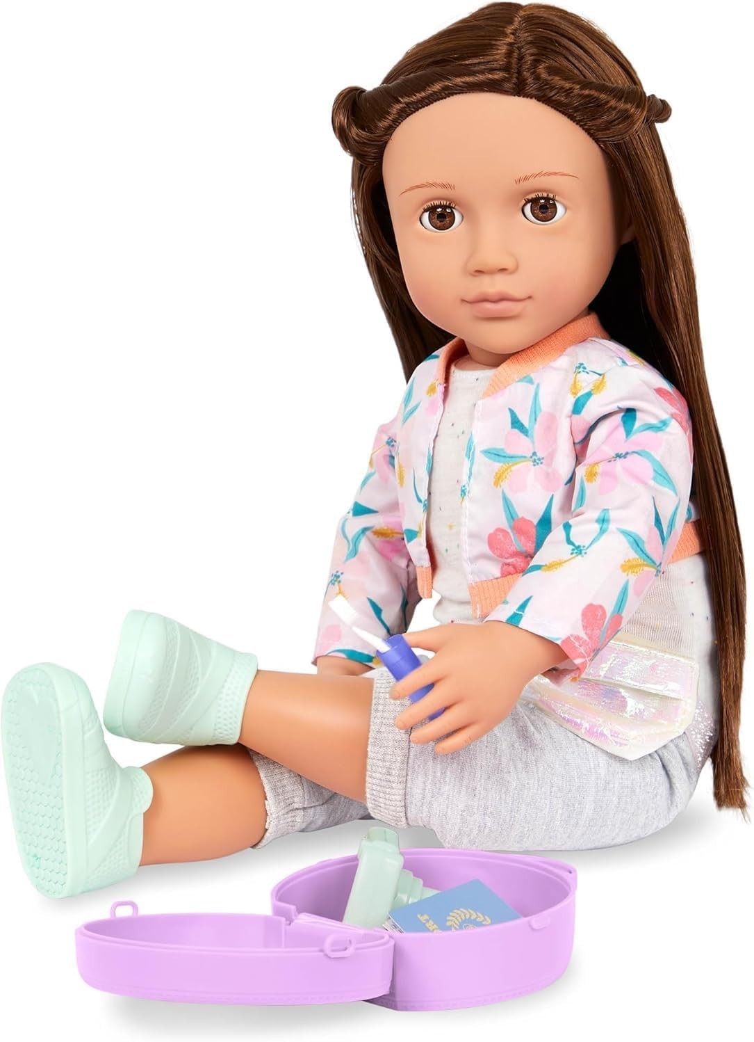 18-Inch Travel Doll Brown Eyes Long Hair Carry-On Luggage Set