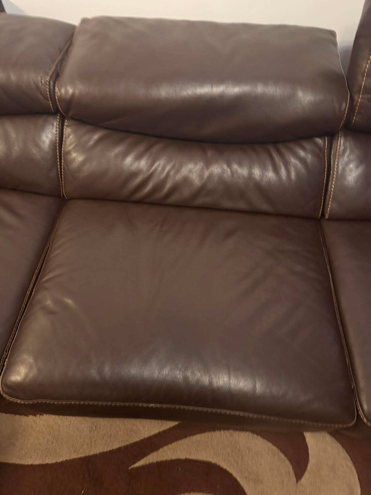 Deeply Large Brown Comfortable Leather Corner Sofa Sectional (PTP)