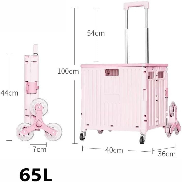 Foldable 8-Wheel Stair Climber Cart Lightweight Portable Rolling Trolley Pink
