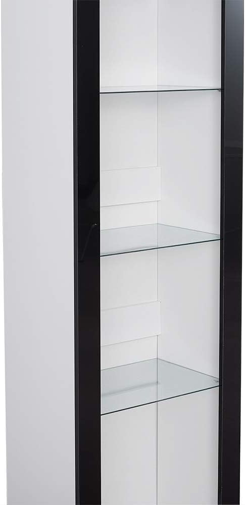 Tall Black High-Gloss Display Cabinet with Glass Shelves & RGB LED Lighting