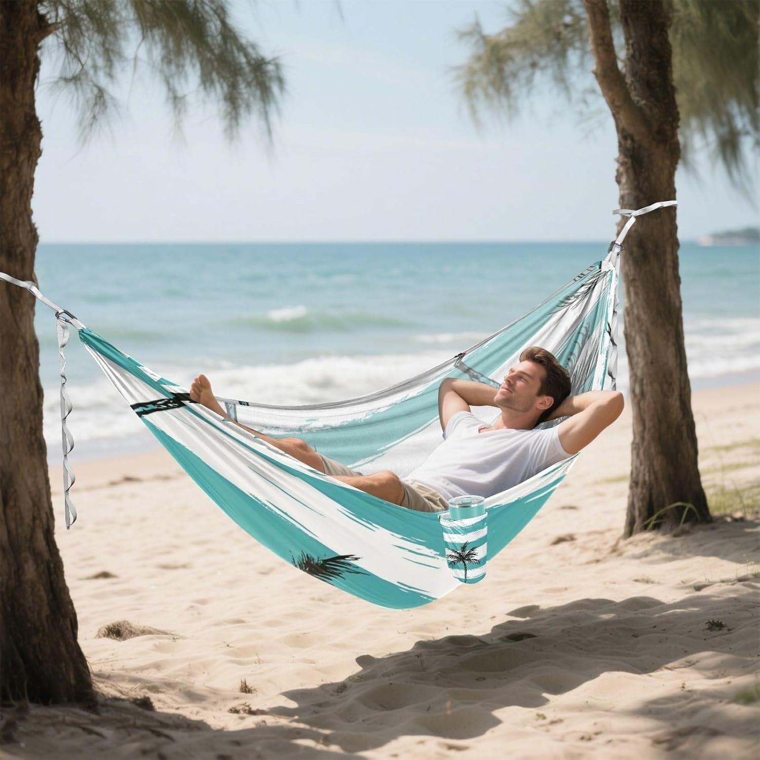 Outdoor Fabric Hammock 2 Person with Tree Straps 330lb Capacity Patio Beach