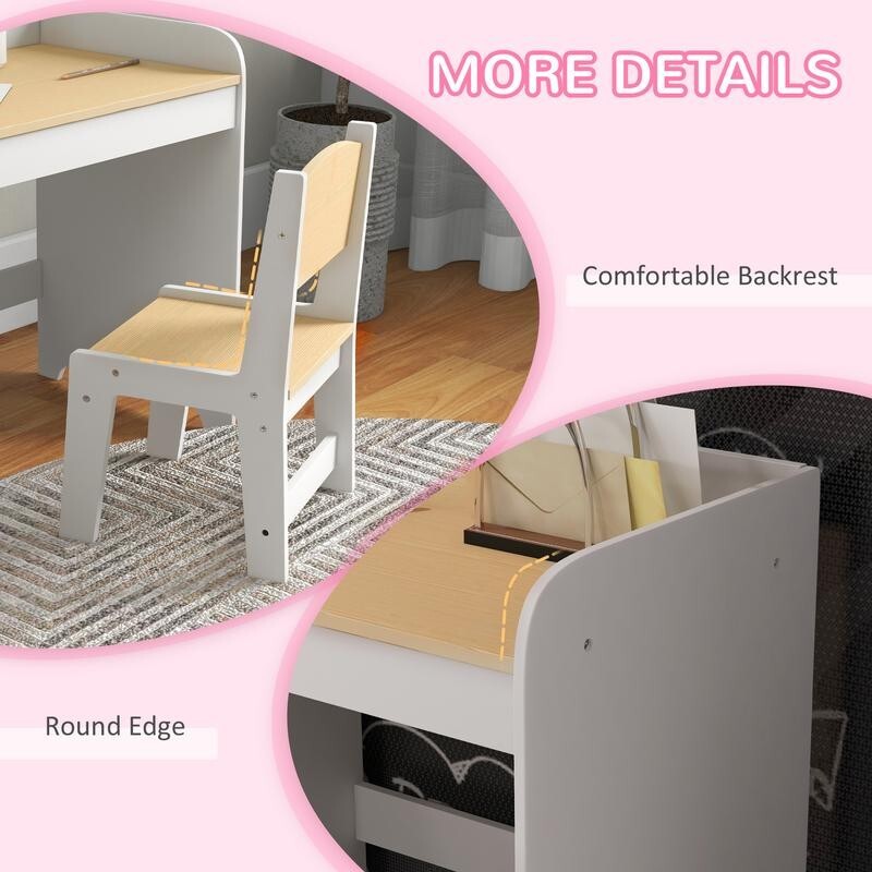 Kids Desk & Chair Set w/ Drawer Storage 3–6 Yr Study Table Toddler White