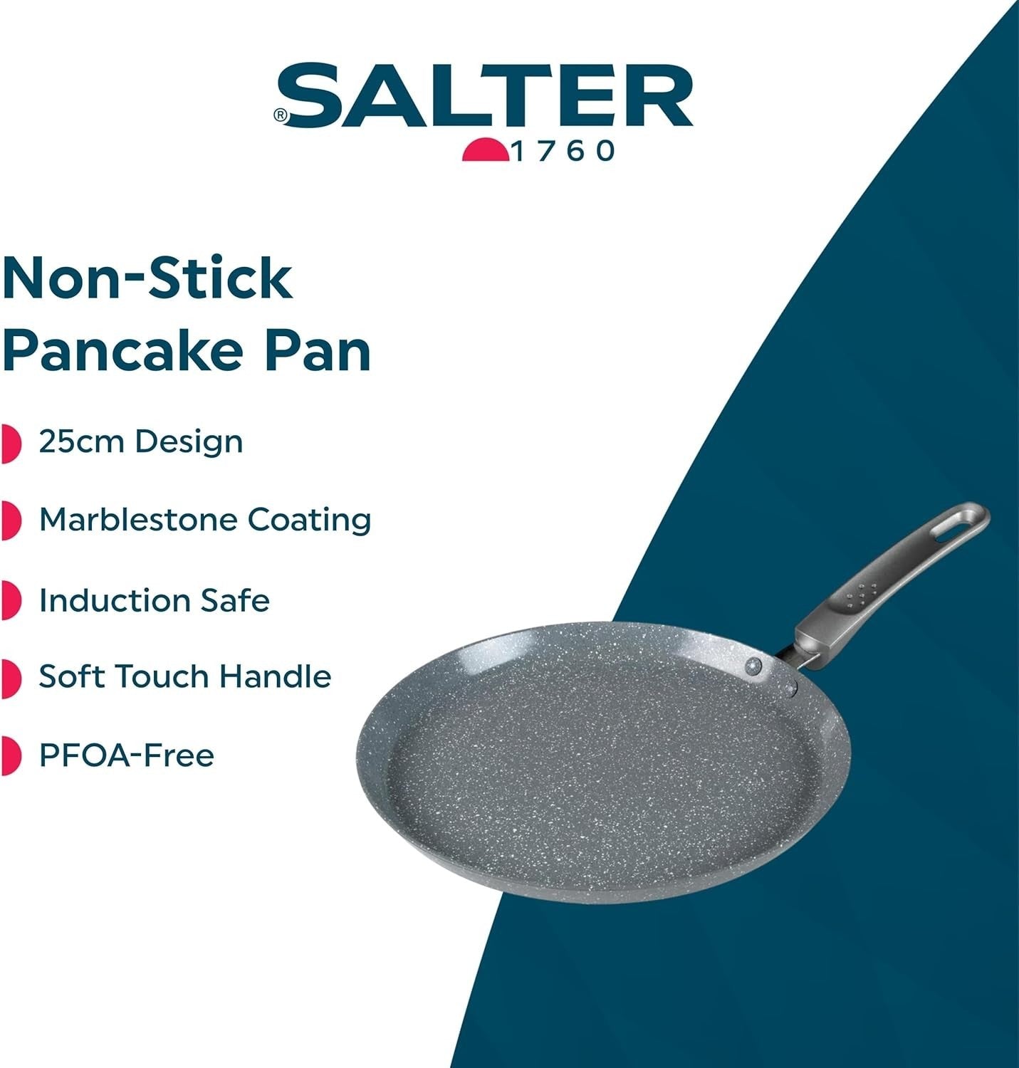 25cm Non-Stick Marblestone Crepe Pan, PFOA-Free, Induction & Gas Compatible