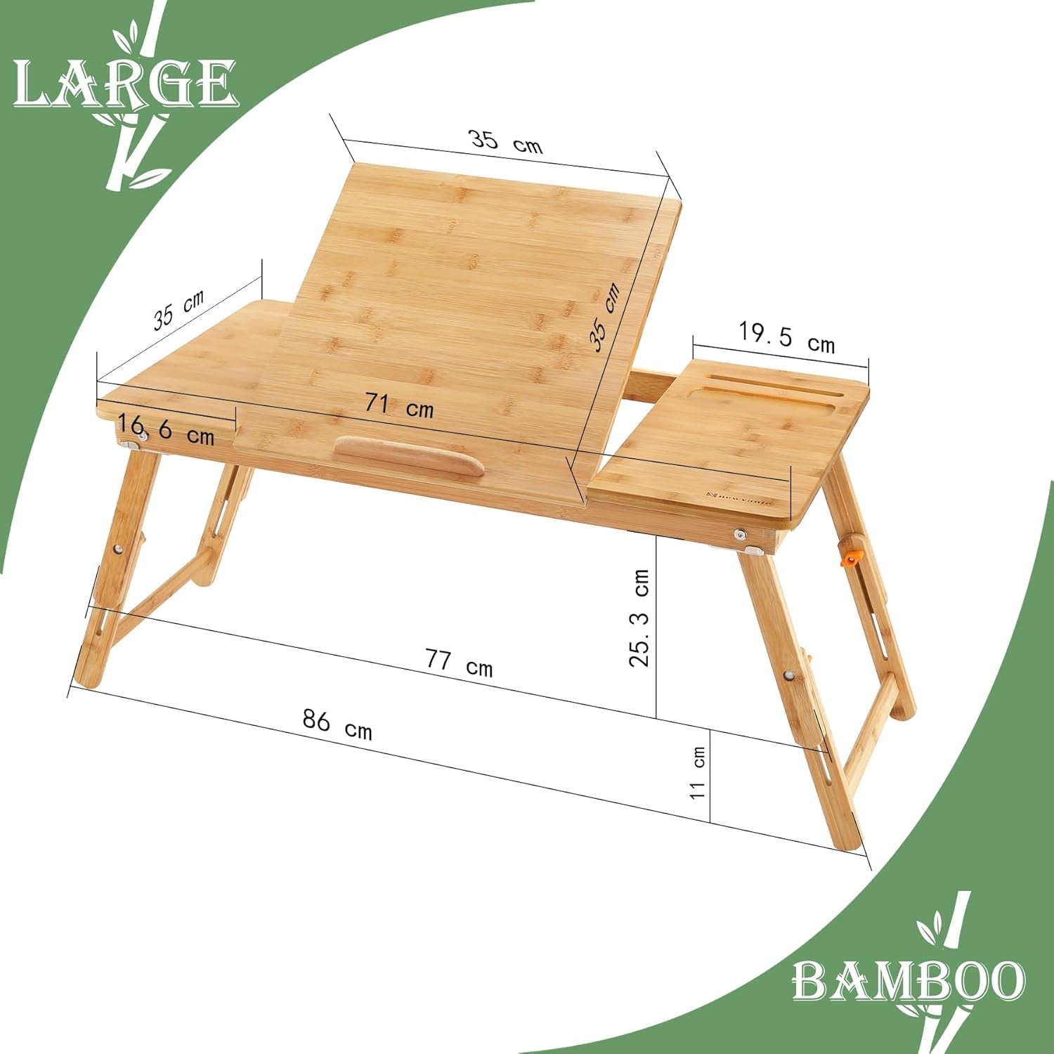 Large Bamboo Bed Laptop Table Tilting Desk Foldable Breakfast Tray