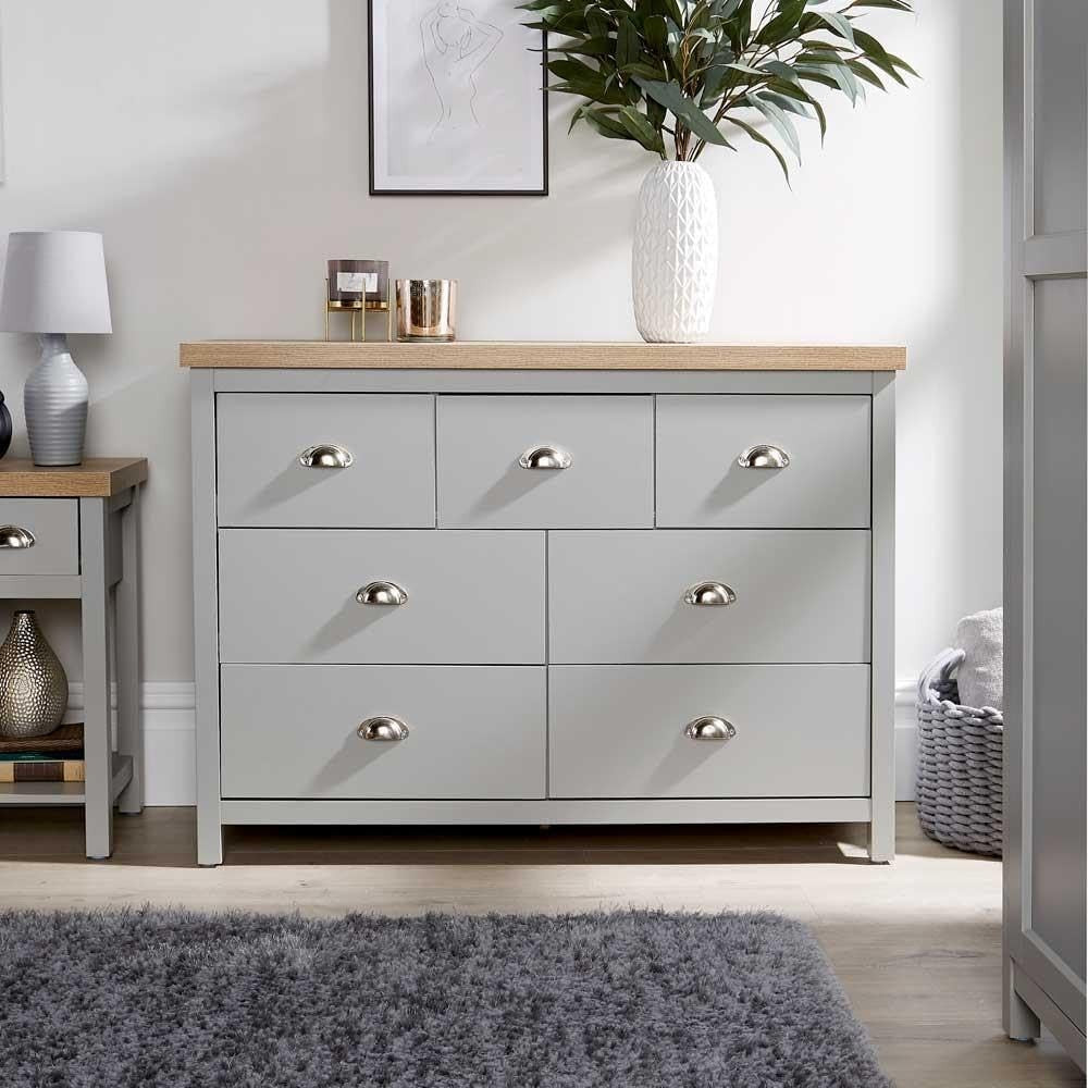 7 Drawer Wide Chest Grey Oak Effect Storage Unit for Bedroom Office