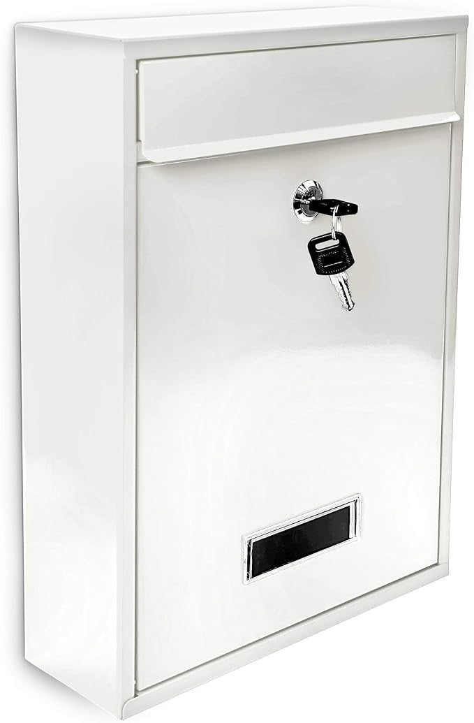 Wall Mounted Lockable Metal Mailbox Hinged Lid + 2 Keys Slim Design
