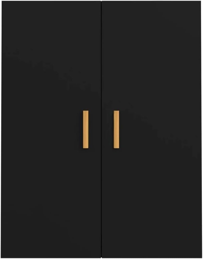 Black Wall Cabinet Storage Unit with Doors, 3 Compartments, Modern Look