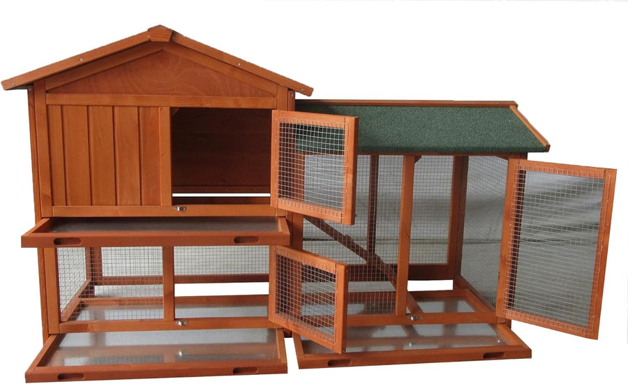 Large Double Decker Rabbit Hutch with Run Extra Outdoor Wooden Cage