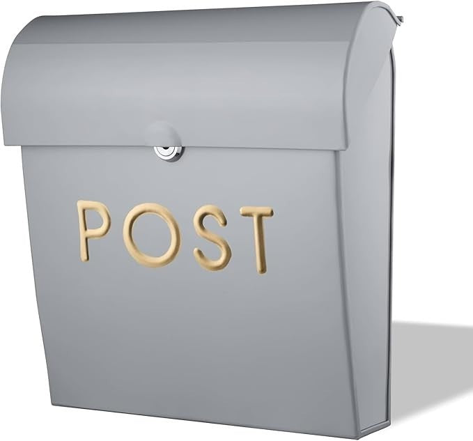 Lockable Wall Mounted Post Box Grey Aluminium Mailbox Secure Outdoor Use