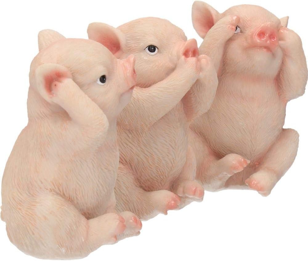 Three Wise Pig Figurines Resin 9.5cm Cute Ornament Set Home Decor Gift