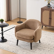 Modern Corduroy Accent Armchair Wide Track Arms Wood Legs Khaki