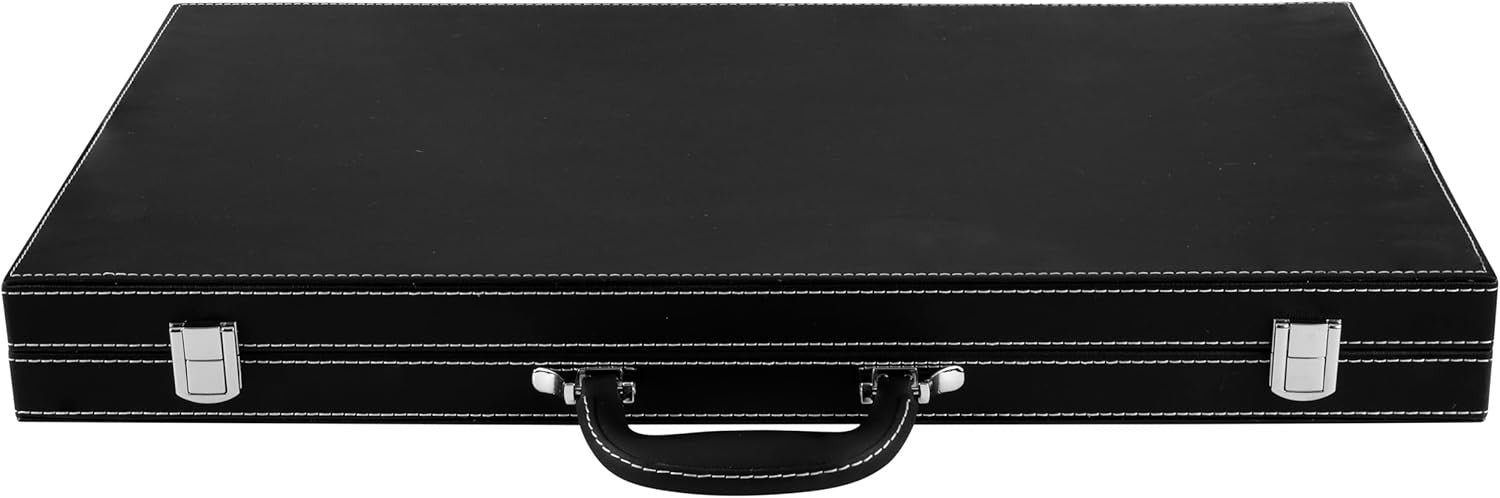 21 Inch Deluxe Backgammon Set Faux Leather Case Felt Interior Dice Cups