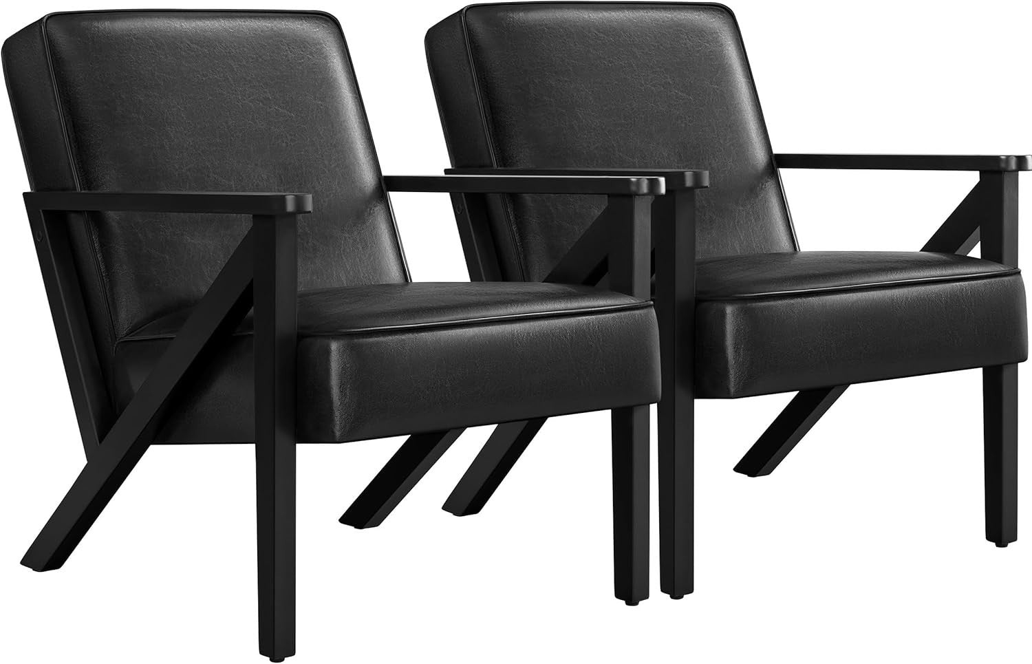 Black PU Leather Armchair Pair Retro Lounge Chairs for Living Room Office