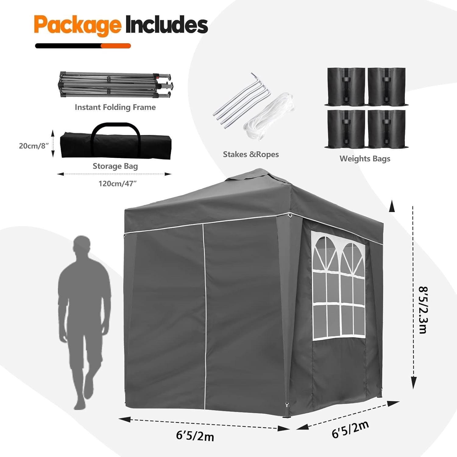 2x2M Grey Pop Up Gazebo With Removable Sides Fully Waterproof Outdoor Tent