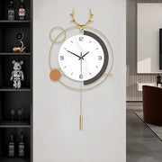 Modern Deer Pendulum Wall Clock 25in Large Silent Quartz Metal Home Decor