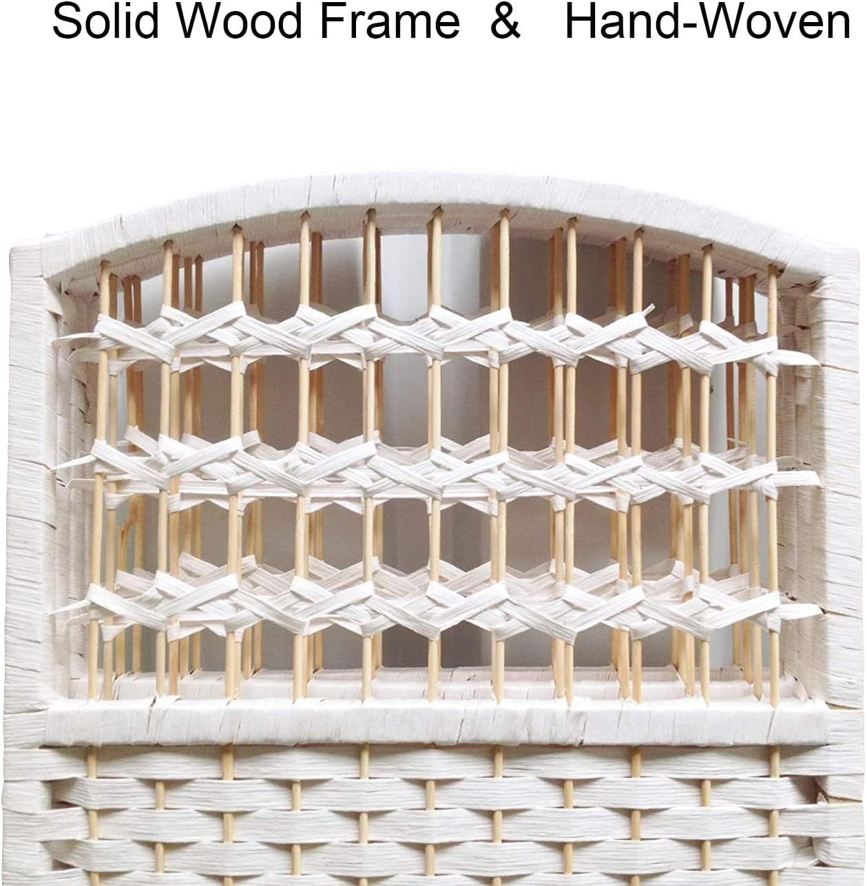 White 6 Panel Wicker Folding Room Divider Handwoven Privacy Screen
